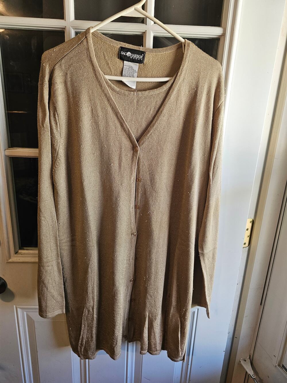 Vintage 90s Sag Harbor Tan Metallic Sweater Layered Cardigan Look Womens 1X